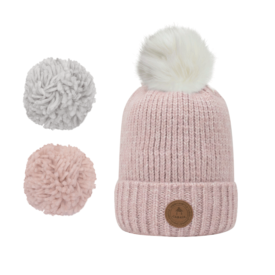 Suissesse Light Pink Polaire - Bonnet polaire en laine avec pompons | Cabaia